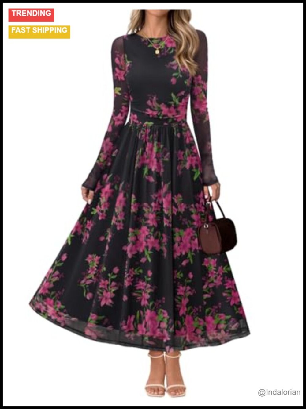 Women's Floral Maxi Dress Long Sleeve Cocktail Wedding Guest